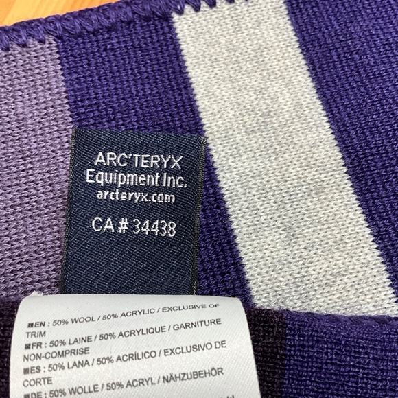 ARC’TERYX Wool Blend 64” L Diplomat Scarf Purple / Grey NWOT Unisex - Picture 8 of 9